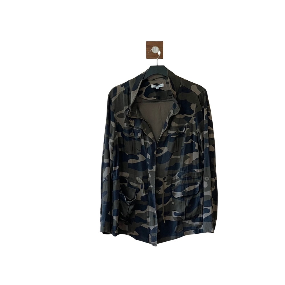 Grace & Lace Camo Utility Jacket Women's Size L Drawstring Waist Olive Green